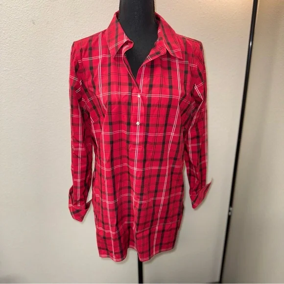 Talbots Red & Black Plaid Non-Iron Button Down Women's Shirt. Size 12 - Picture 1 of 8